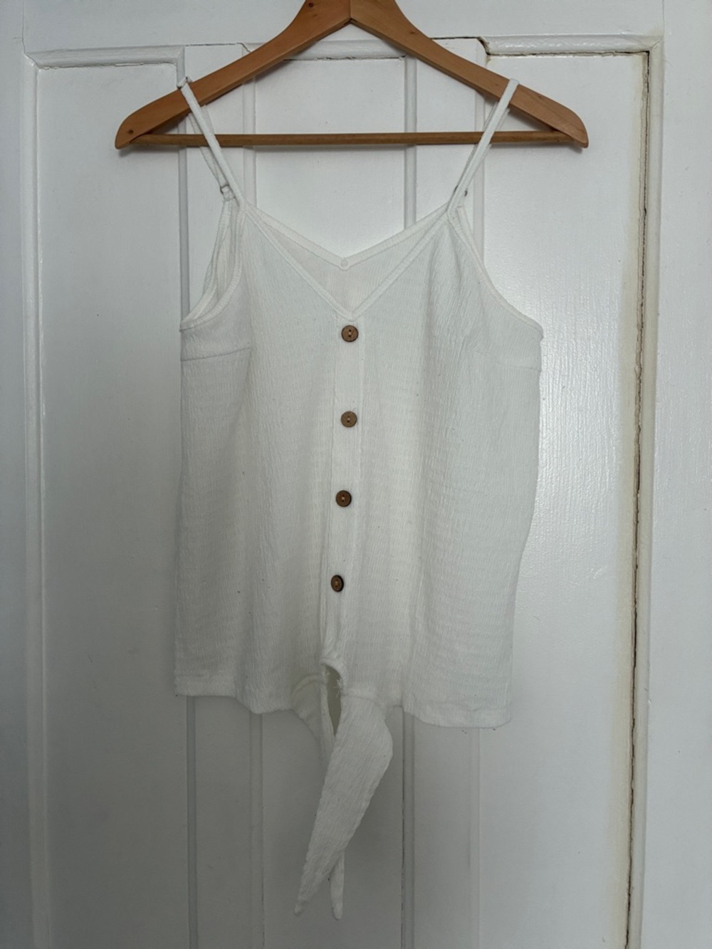 White Button-Front Tie-Hem Cami Top